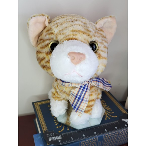 Big Head Tabby Cat Plush orange with bow at neck Chosun brand 8" - Picture 1 of 8